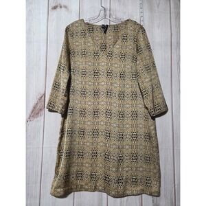 MNG by Mango Women's Size 10‎ XL Leopard Print Shift Dress 3/4 Sleeve V-Neck